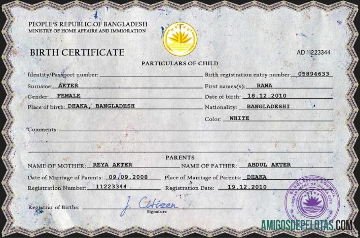 Realista modelo PSD de certidão de nascimento de registro vital de Bangladesh